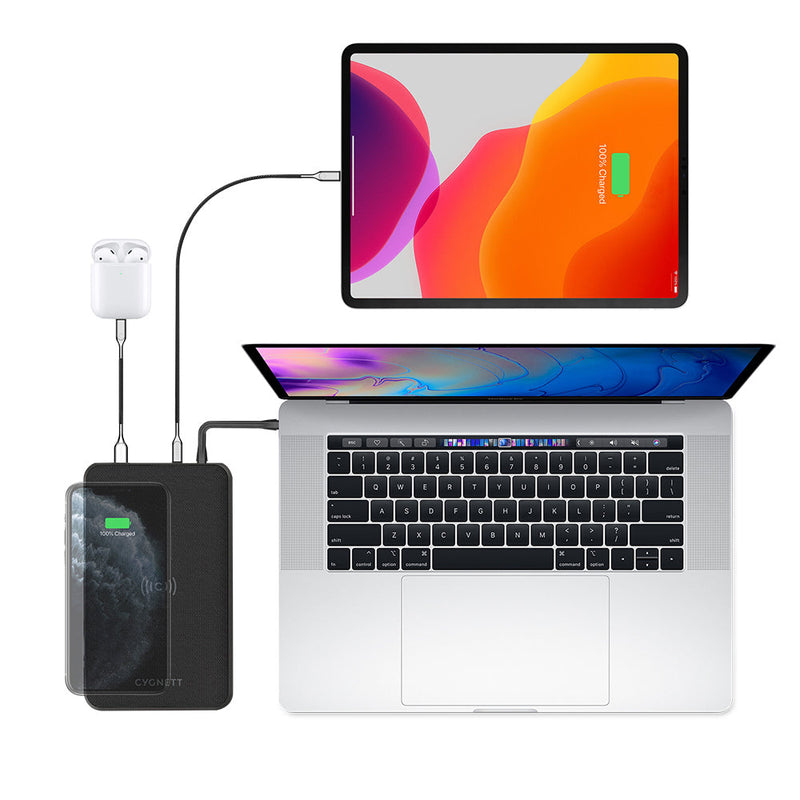 Cygnett - ChargeUp Edge+ 27K mAh USB-C Laptop and Wireless Power Bank - Black - 2xUSB-C,1xUSB-A,10W Qi Wireless, USB-C Cable