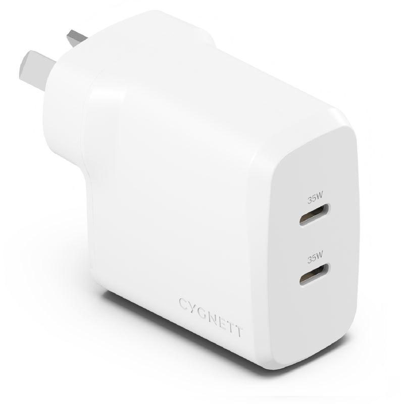 Cygnett PowerPlus 35W Dual Port USB-C PD Fast Wall Charger - White