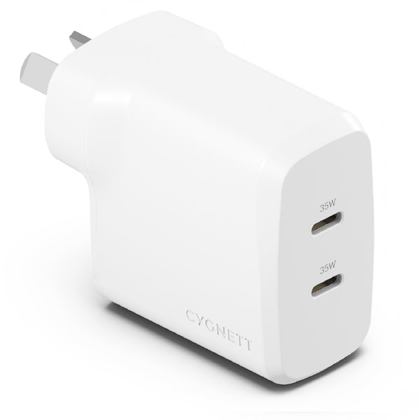 Cygnett PowerPlus 35W Dual Port USB-C PD Fast Wall Charger -White