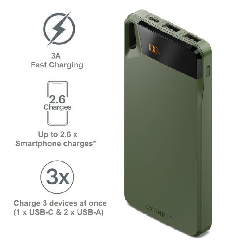 Cygnett - ChargeUp Boost 4th Gen 10K mAh Power Bank - Green