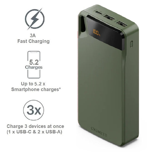 Cygnett ChargeUp Boost 4th Gen 20K mAh Power Bank - Green