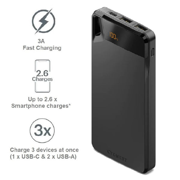 Cygnett - ChargeUp Boost 4th Gen 10K mAh Power Bank - Black