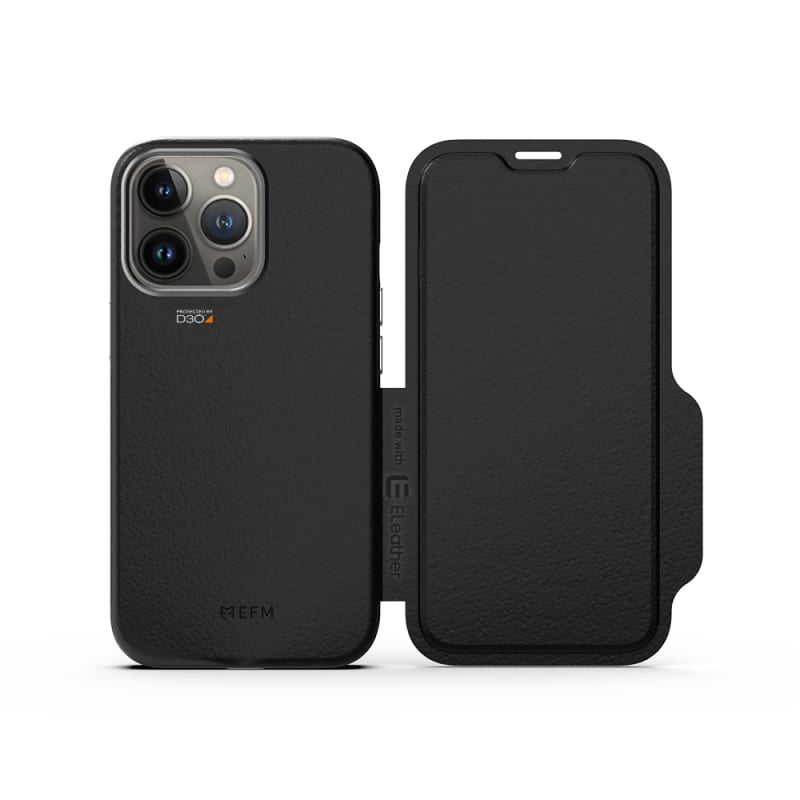 EFM - Monaco Leather Wallet Case Armour - Black / Space Grey - iPhone 13 Pro