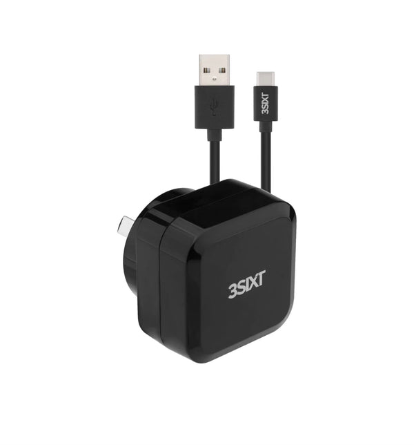 3sixT - Dual USB-A 5.4A + USB-C 1m - Black