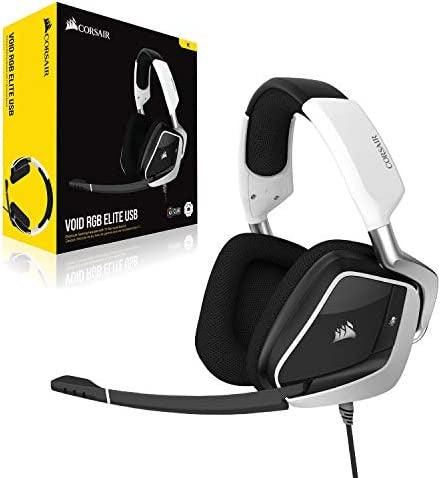 Corsair VOID Elite White USB Wired Premium Gaming Headset with 7.1 Audio, Headphone