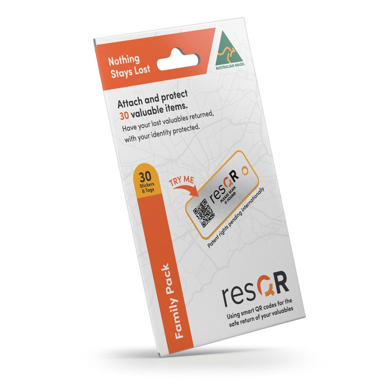 resQR Recovery Stickers, Tag & Plates Set - Family 30 Pack