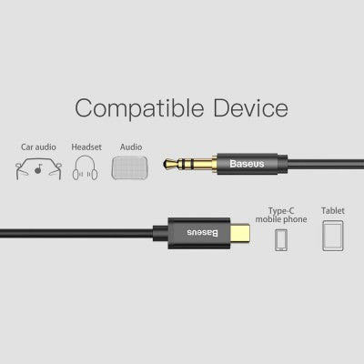 Baseus Stereo Audio AUX Cable 3.5MM Mini Jack - Type-C 120cm - Black