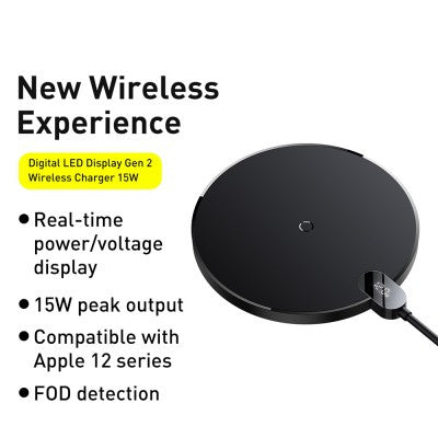 Baseus - Digital LED Display Gen 2 Wireless Charger 15W-Black