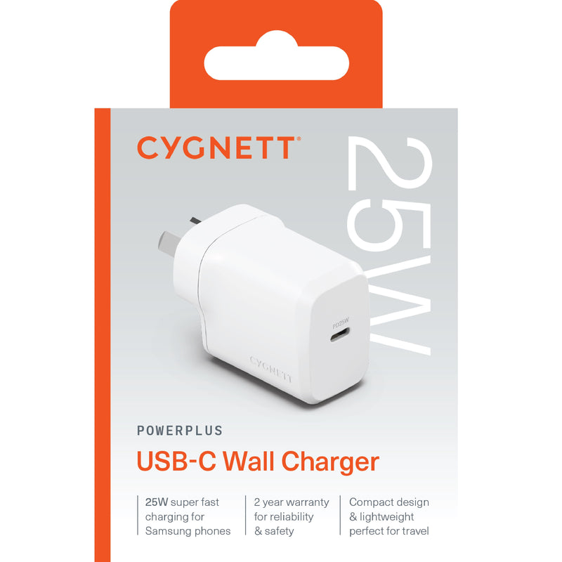 Cygnett PowerPlus 25W USB-C PD Fast Wall Charger - White