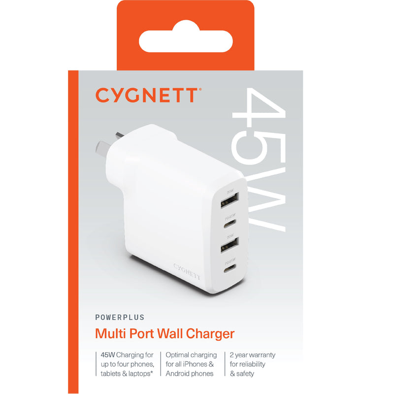 Cygnett PowerPlus 45W Multi Port Fast Wall Charger - White