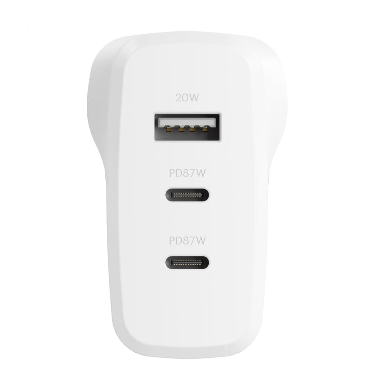 Cygnett PowerPlus 87W Triple Port Fast GaN Wall Charger - Whiter - White