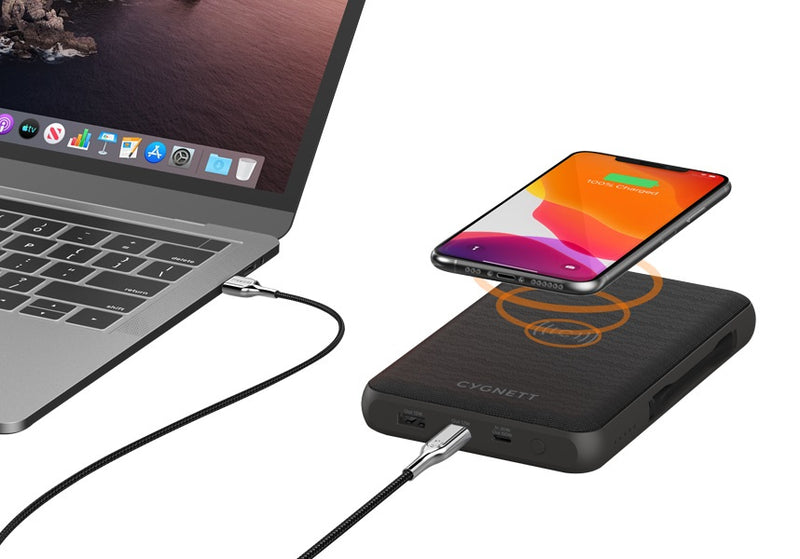 Cygnett - ChargeUp Edge+ 27K mAh USB-C Laptop and Wireless Power Bank - Black - 2xUSB-C,1xUSB-A,10W Qi Wireless, USB-C Cable