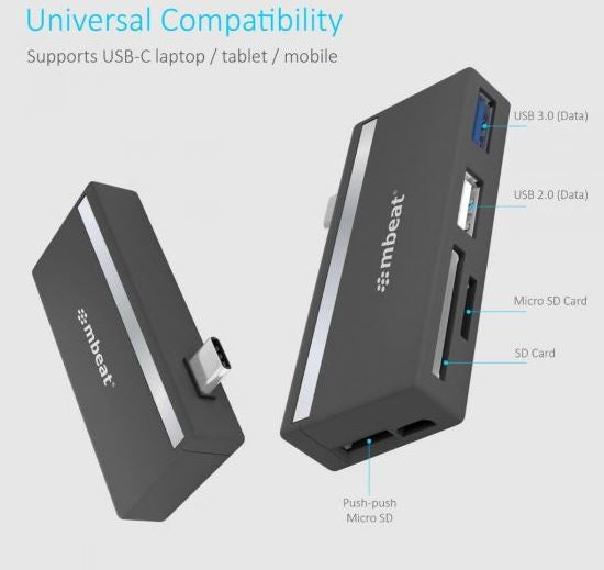 mbeat® Essential  5-IN-1 USB- C Hub ( USB hub 2.0, 3.0, SD/TF Card Reader Supports SDXC, MicroSDXC)