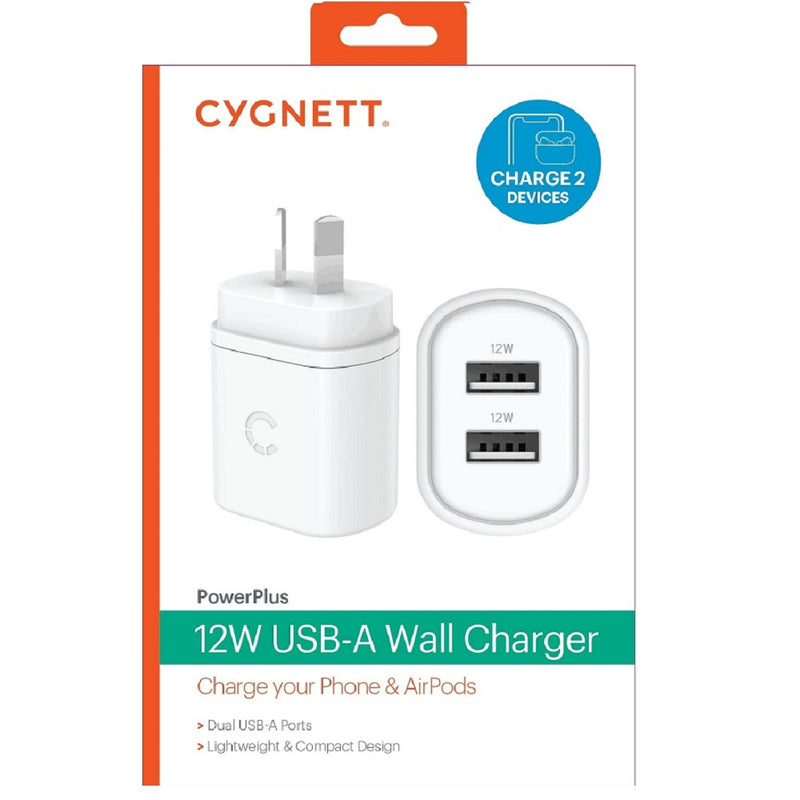 Cygnett PowerPlus - 12W Dual USB-A Wall Charger - White