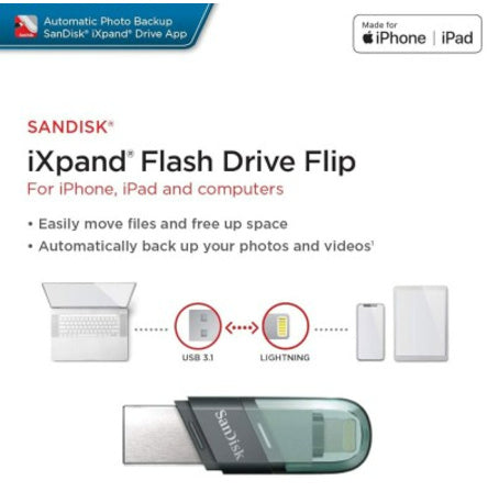 SanDisk 64GB iXpand Flash Drive Flip (SDIX90N-064G) Designed for Apple