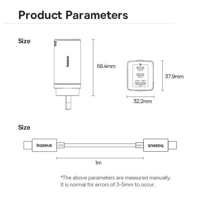 Baseus - GaN5 Pro Fast Charger 2xUSB-C 1xUSB 65W  Moon White